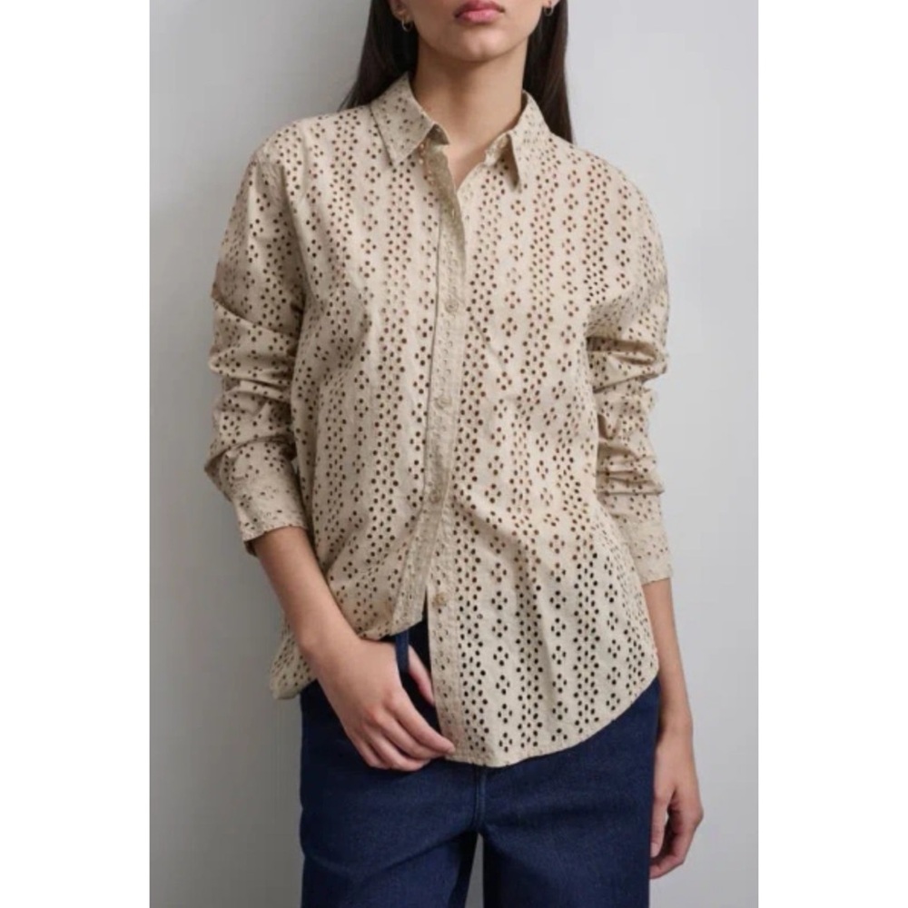 DKNY Beige Cotton Eyelet Botton Up Women’s Shirt Size Large